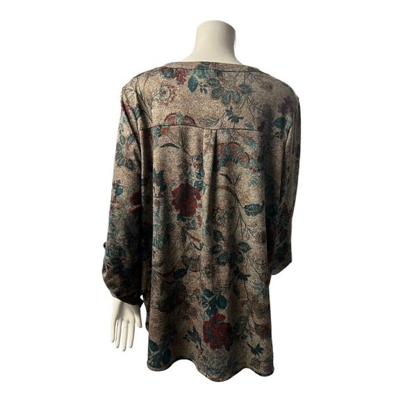 Song n Spirit Floral Hi Lo Top~Size XL~Multi Fall Color Roll Tab Sleeves L4 15 - Picture 6 of 11